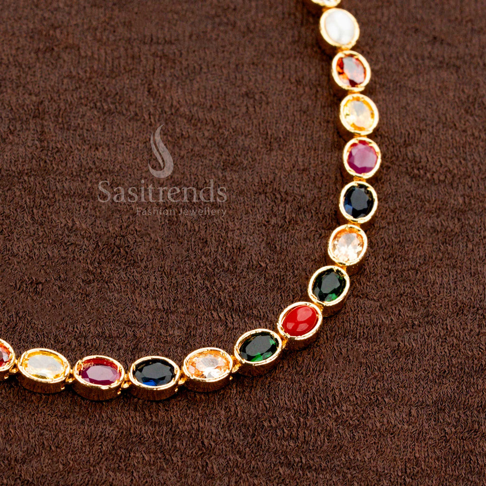 Micro Gold Plated Navaratna Necklace Set with Earrings – Sasitrends