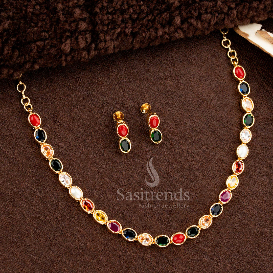 Oval Shaped AD Stone Traditional Necklace – Look Like Real Gold