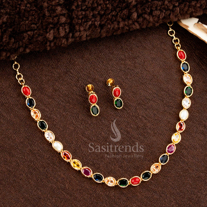Oval Shaped AD Stone Traditional Necklace – Look Like Real Gold