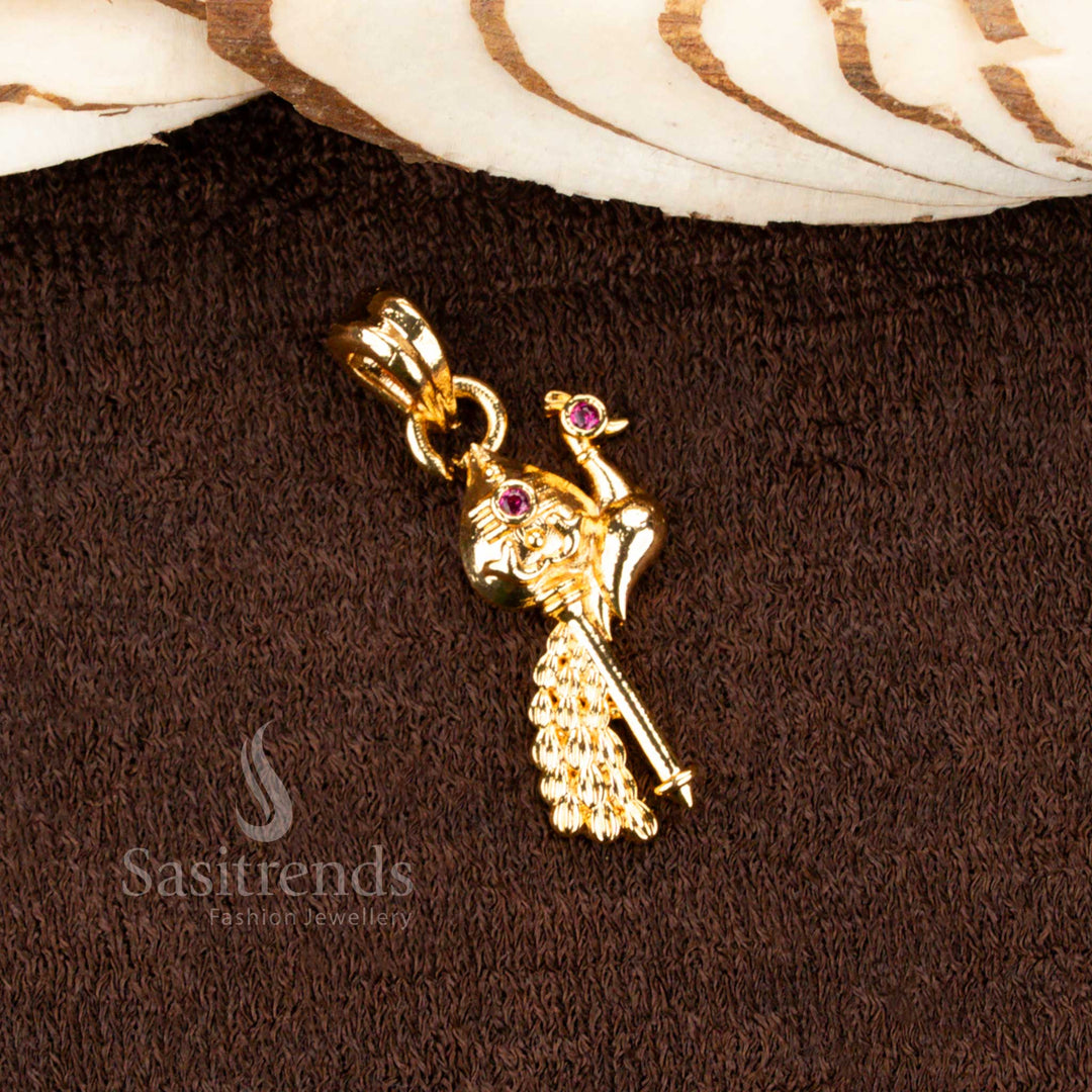Micro Gold Murugan Peacock Vel Pendant with detailed feather design – Sasitrends