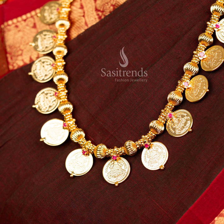 Guaranteed Onam Kerala One Gram Micro Gold Plated Lakshmi Coin Long Necklace Real Gold Look - Sasitrends