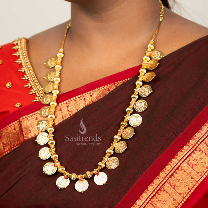 Traditional Onam Kerala Style Micro Gold Plated Lakshmi Coin Long Necklace Real Gold Look - Sasitrends