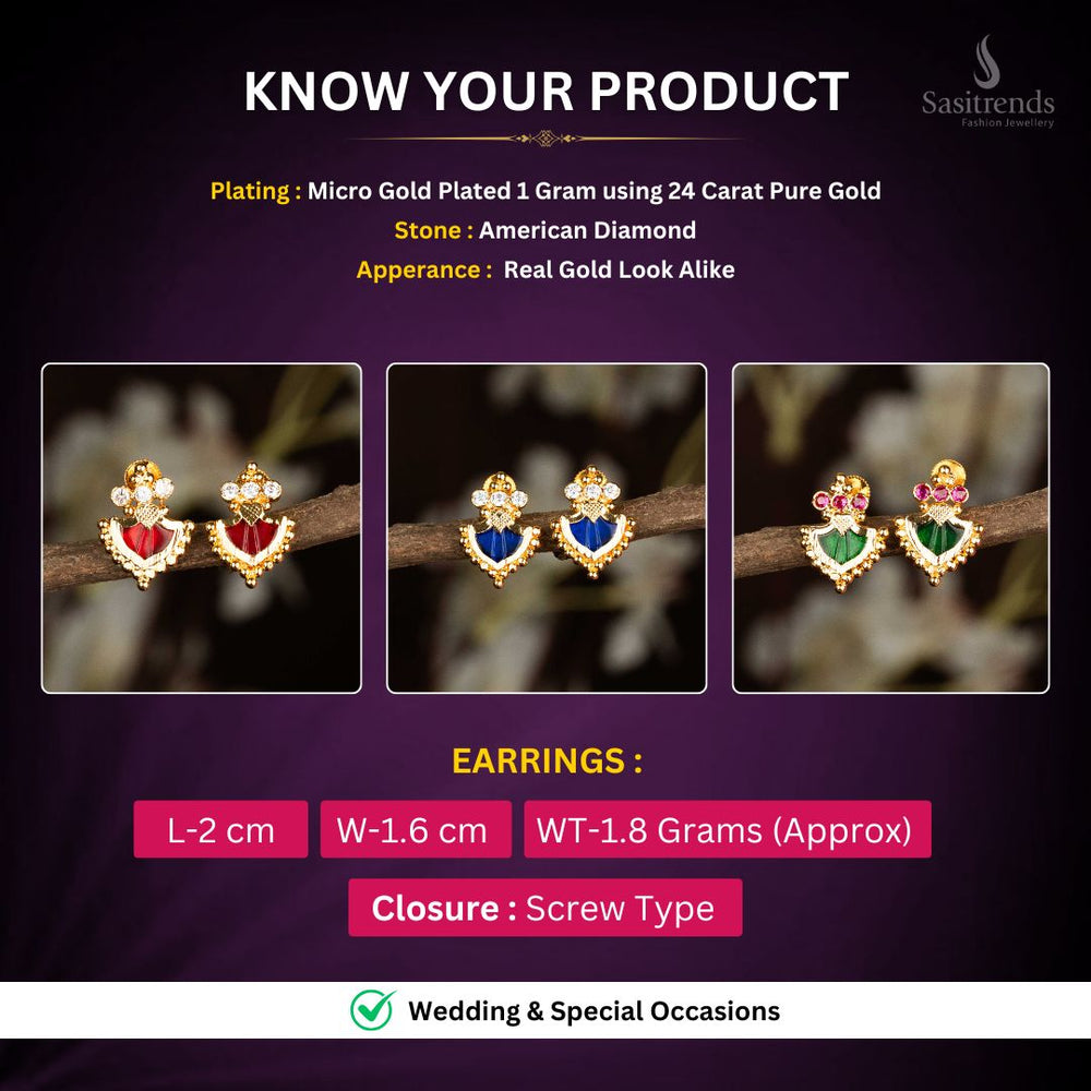 Micro gold plated Palakka Earrings Measurement image - Sasitrends
