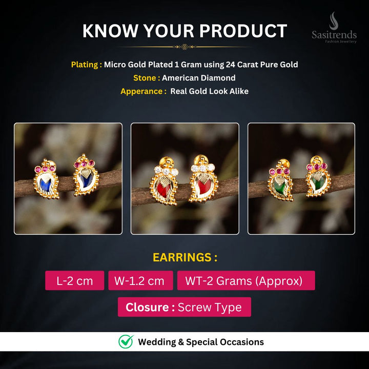 Micro gold plated Palakka Earrings Measurement image - Sasitrends