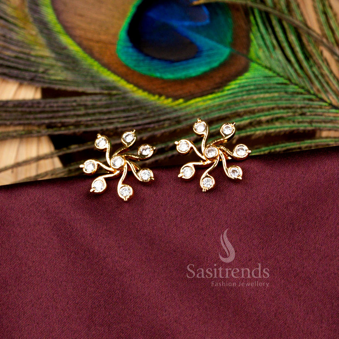 Elegant Impon AD Floral Swirl Stud Earrings Micro Gold Plated Guaranteed 2623I Sasitrends