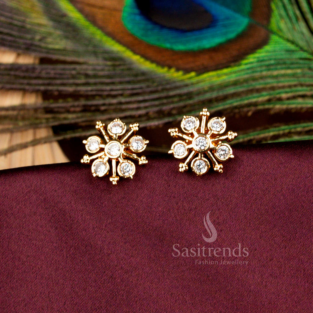 Elegant Impon AD Floral Round Cluster Stud Earrings Micro Gold Plated Guaranteed Traditional 2623K Sasitrends