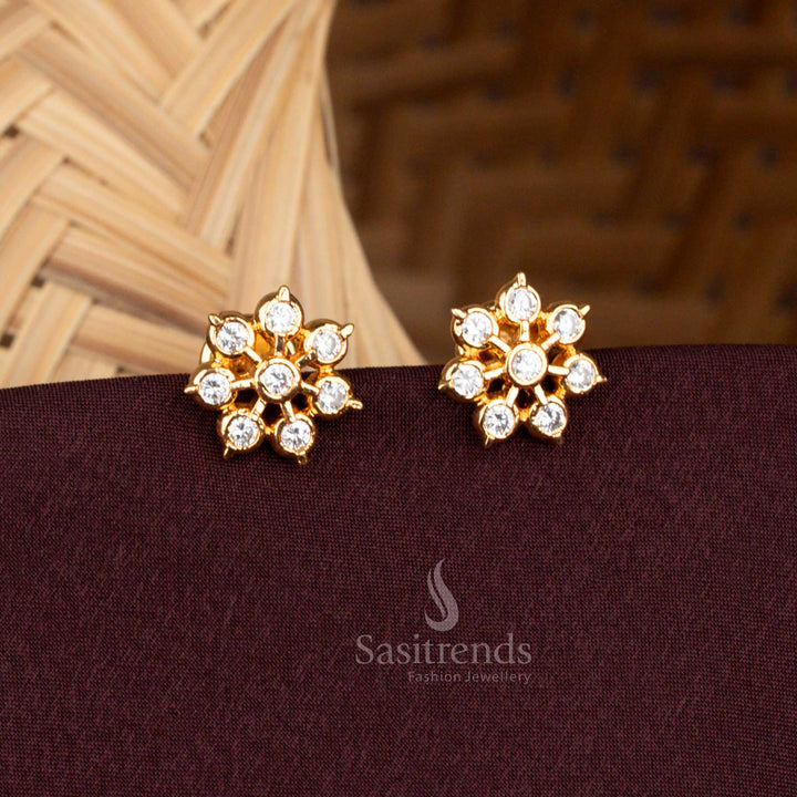 Floral AD stone stud earrings in Impon Addigai design