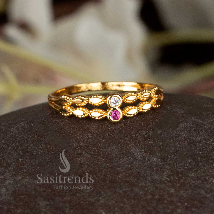 Sasitrends 24k gold plated ring with intricate two-step design.