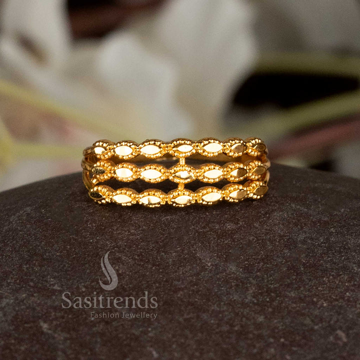 Real Gold Look Alike Micro Gold Plated Plain Step Ring - Sasitrends