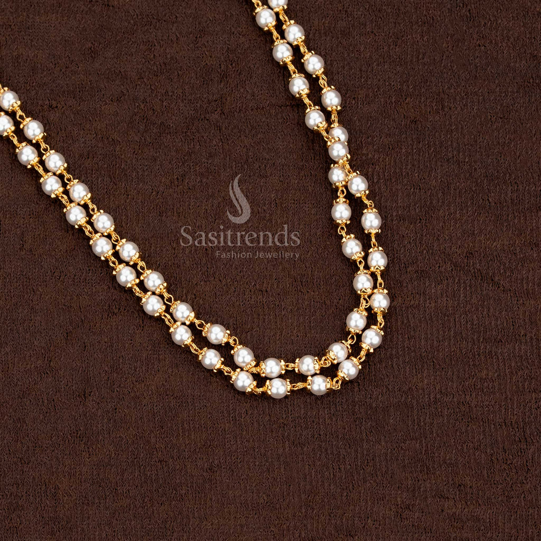 Micro gold plated pearl chain necklace in a traditional Muthu Mala design - Sasitrends
