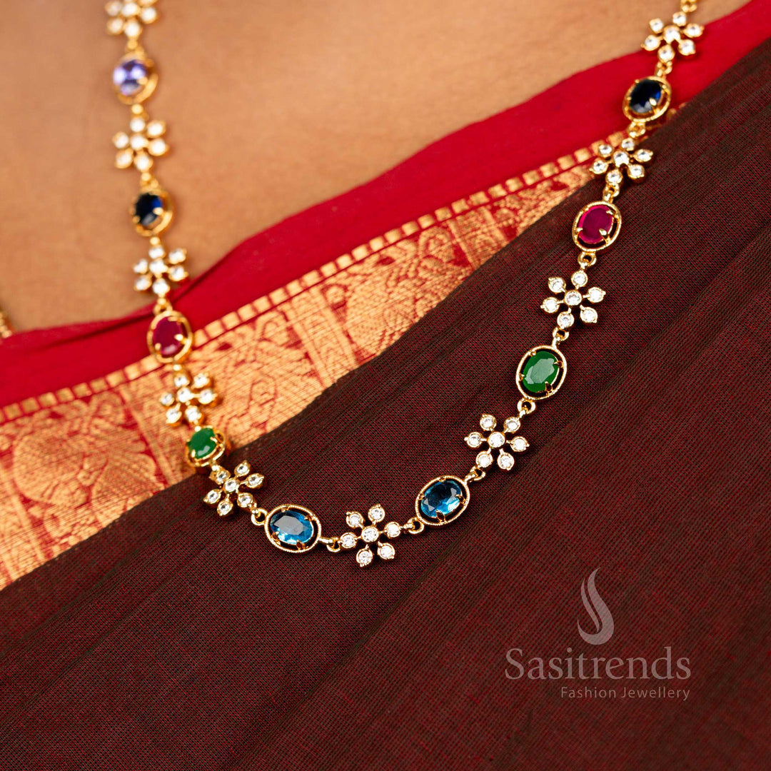 Traditional Wear Impon Addigai Micro Gold Plated Pachaloga Floral Ad Necklace - Sasitrends