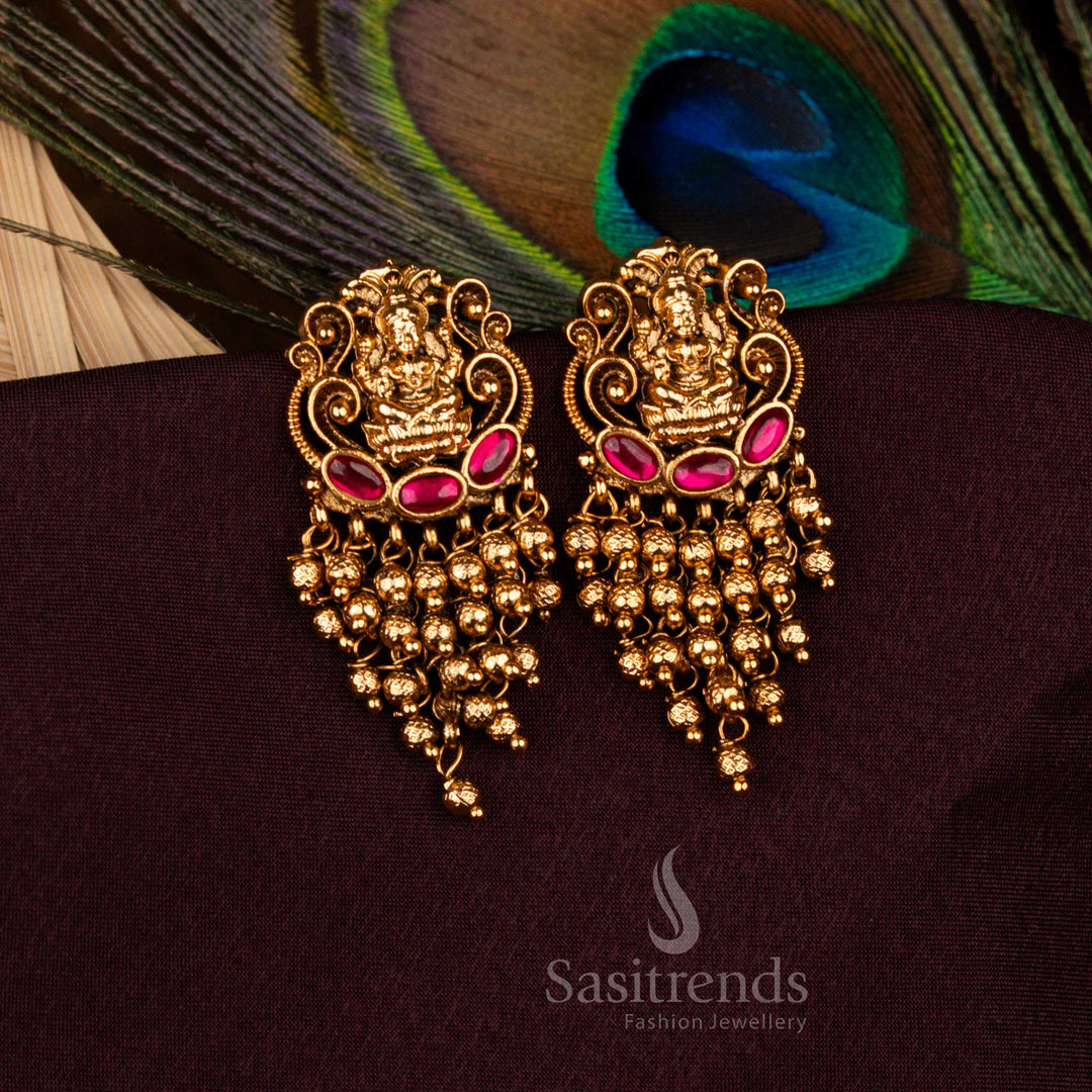 Lakshmi temple earrings with matte gold finish and beaded cascades – Sasitrends