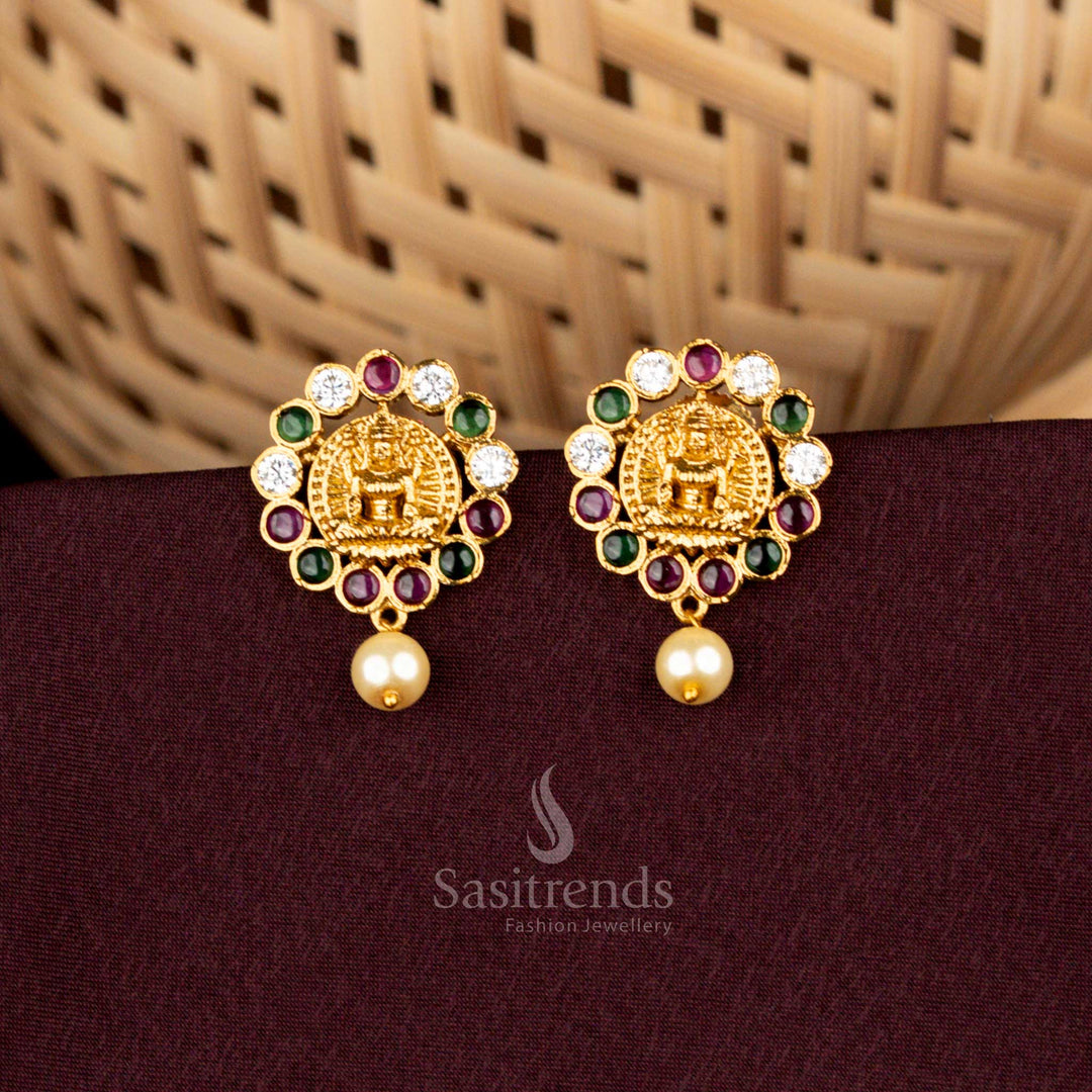 2662D Sasitrends circular Lakshmi AD stud earrings matte gold plated