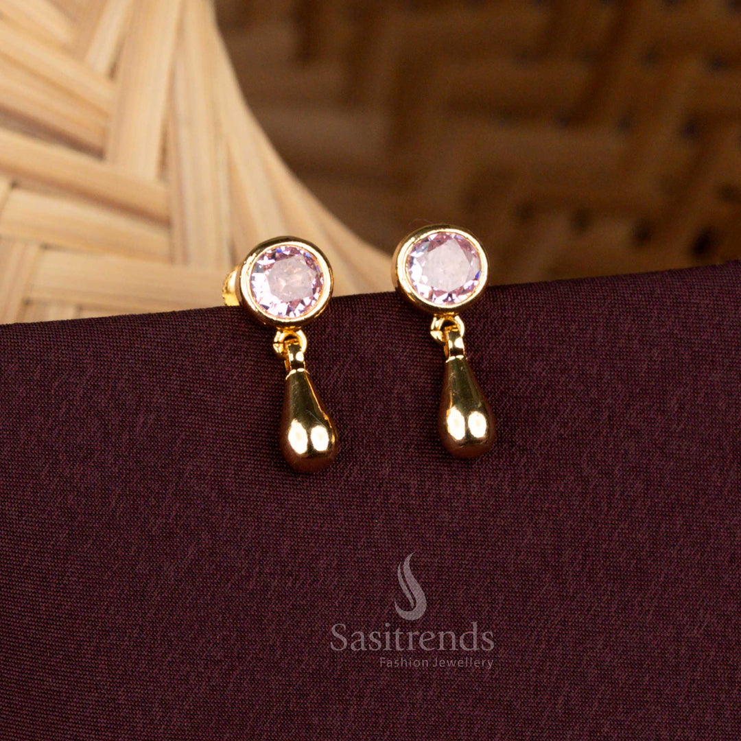 Guaranteed Micro Gold Pink Round AD Stone Earrings - Sasitrends
