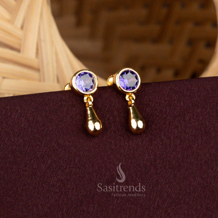 Guaranteed Micro Gold Purple Round AD Stone Earrings - Sasitrends