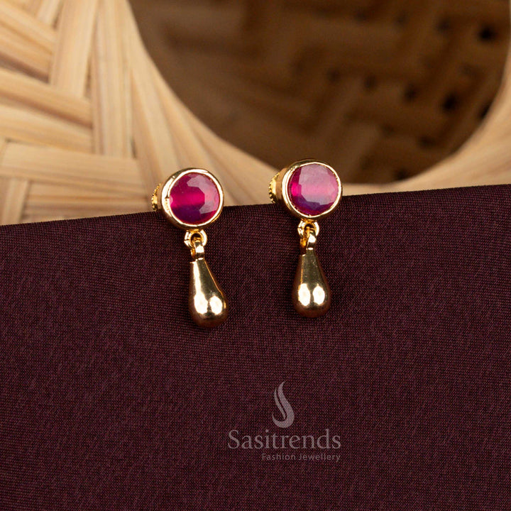 Guaranteed One Gram Micro Gold Ruby Round AD Stone Earrings - Sasitrends