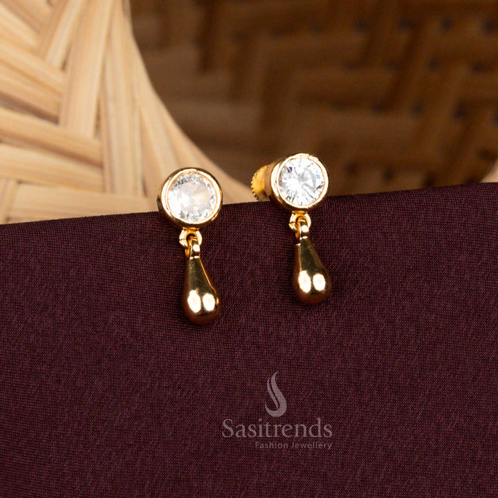 Guaranteed One Gram Micro Gold White Round AD Stone Earrings - Sasitrends