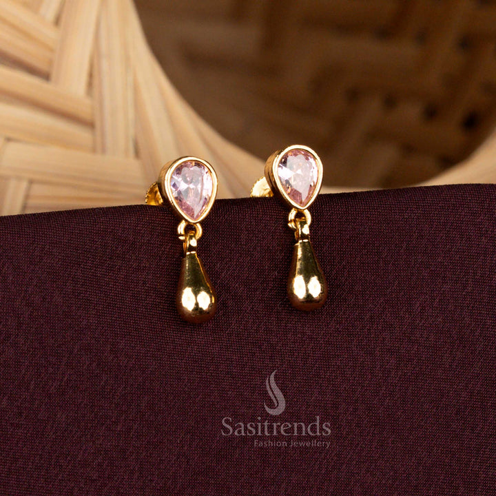 Guaranteed One Gram Micro Gold Pink Waterdrop AD Stone Earrings - Sasitrends