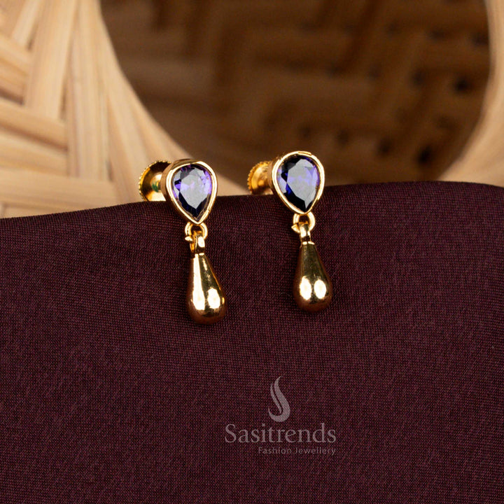 Guaranteed One Gram Micro Gold Purple Waterdrop AD Stone Earrings - Sasitrends