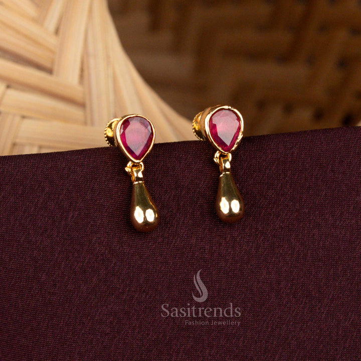 Guaranteed One Gram Micro Gold Ruby Waterdrop AD Stone Earrings - Sasitrends