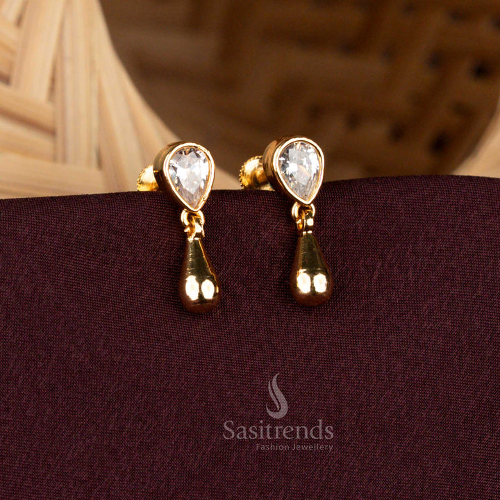 Guaranteed One Gram Micro Gold White Waterdrop AD Stone Earrings - Sasitrends