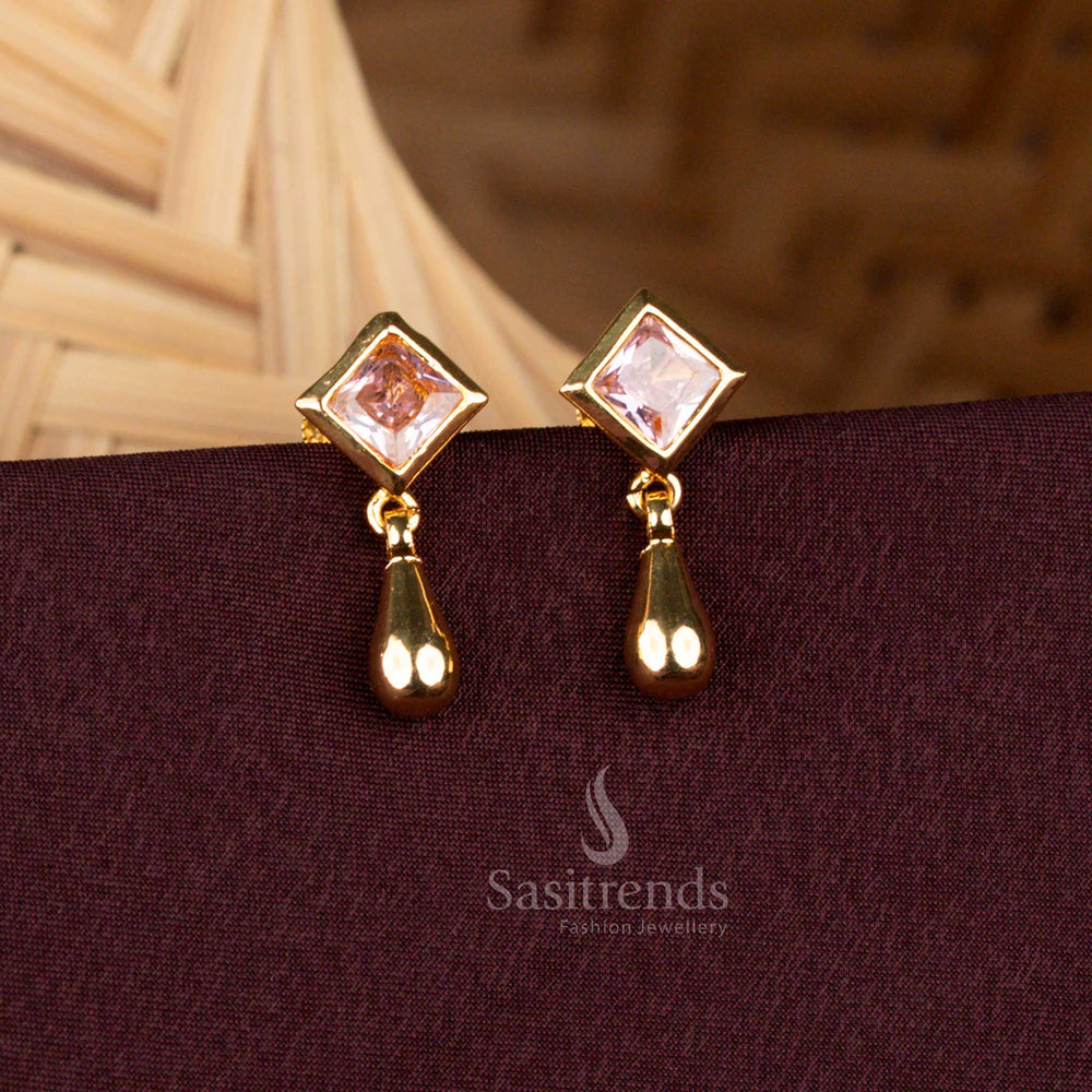 Guaranteed Micro Gold Pink Square AD Stone Earrings - Sasitrends