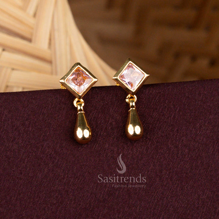 Guaranteed Micro Gold Pink Square AD Stone Earrings - Sasitrends