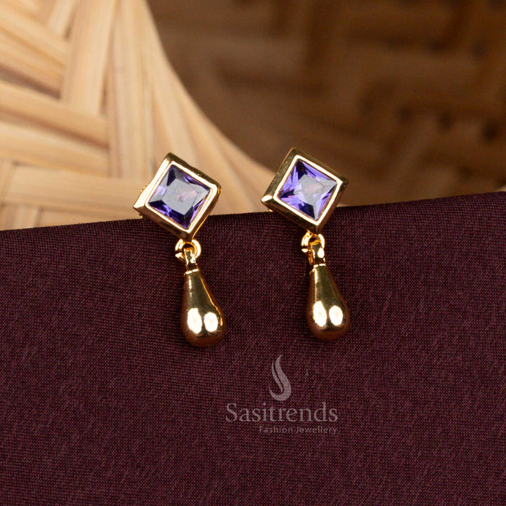 Guaranteed One Gram Micro Gold Purple Square AD Stone Earrings - Sasitrends