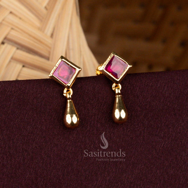 Guaranteed One Gram Micro Gold Ruby Square AD Stone Earrings - Sasitrends