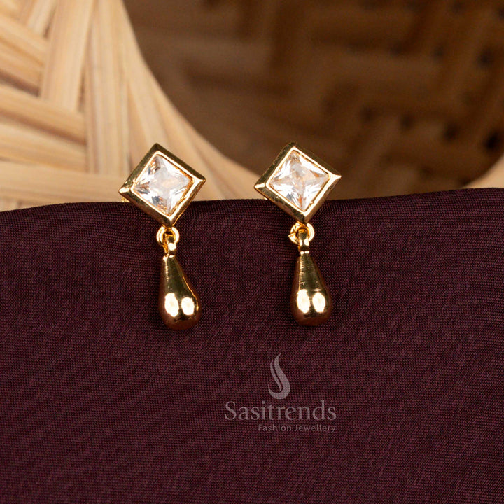 Guaranteed One Gram Micro Gold White Square AD Stone Earrings - Sasitrends