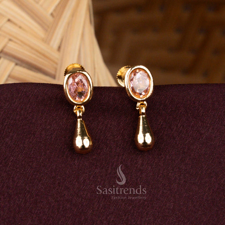 Guaranteed One Gram Micro Gold Pink Oval AD Stone Earrings - Sasitrends
