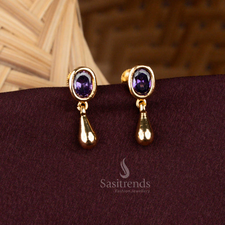 Guaranteed One Gram Micro Gold Purple Oval AD Stone Earrings - Sasitrends
