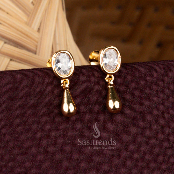 Guaranteed One Gram Micro Gold White Oval AD Stone Earrings - Sasitrends