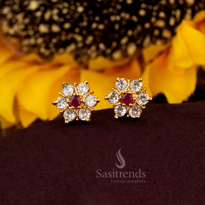 Guaranteed Micro Gold Plated Screw Type AD Flower Stud Earrings | Traditional Wear