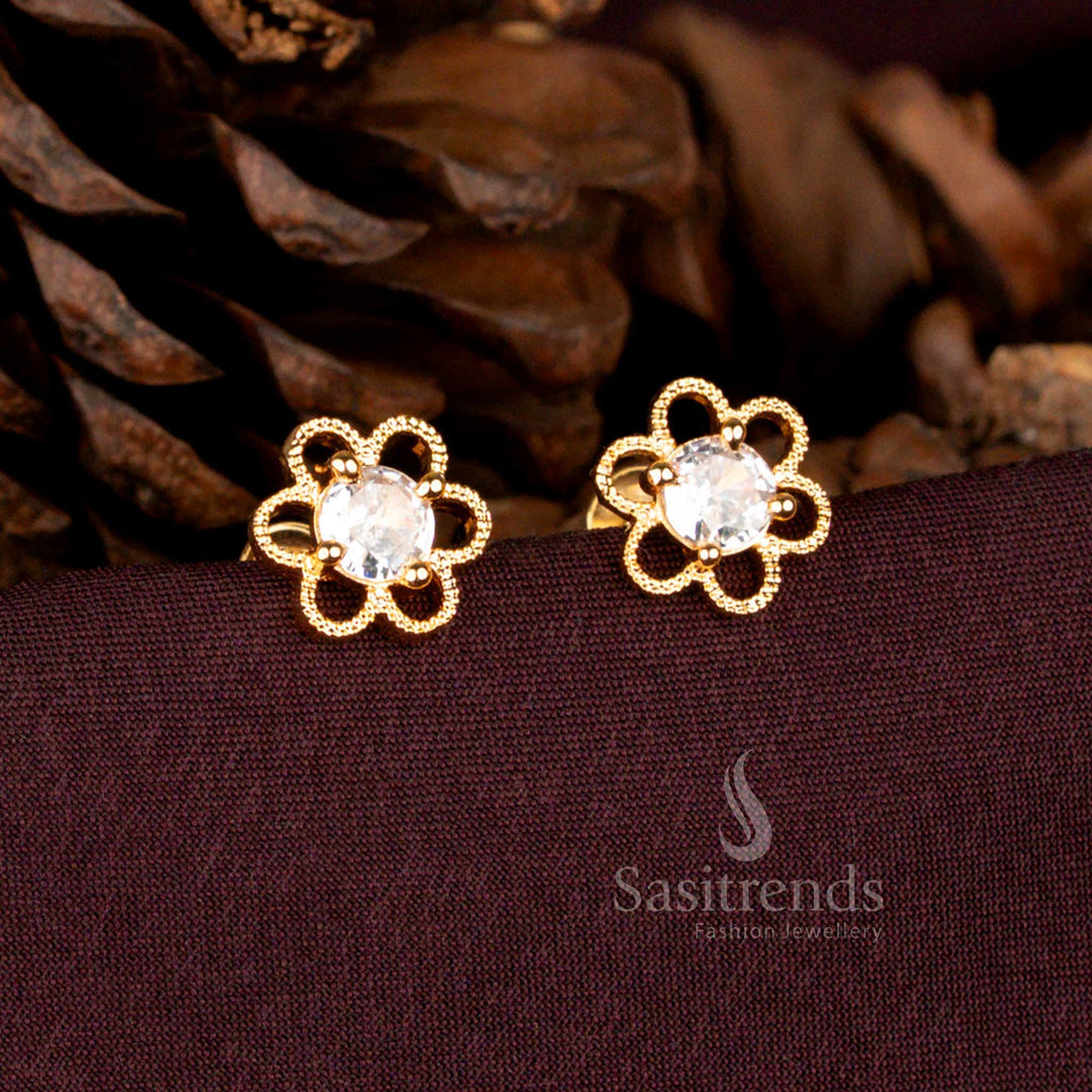 Regal One Gram Gold Look Six-Petal Earrings with American Diamond – Sasitrends