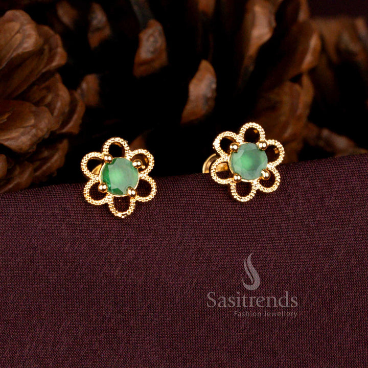 Regal One Gram Gold Look Six-Petal Earrings with American Diamond – Sasitrends