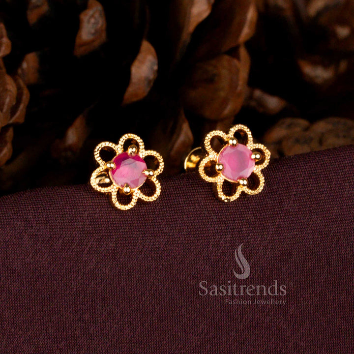 Regal One Gram Gold Look Six-Petal Earrings with American Diamond – Sasitrends