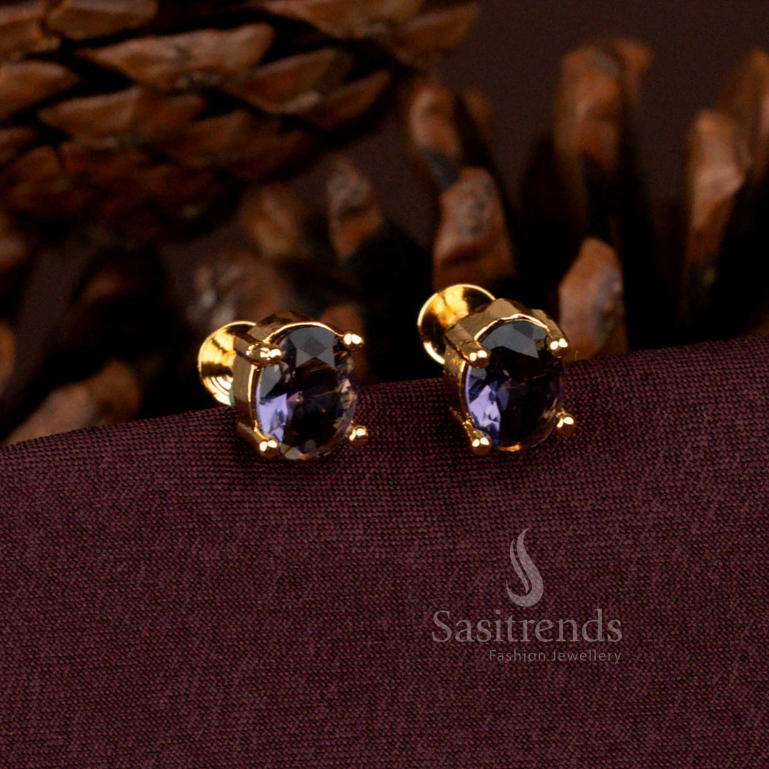 Graceful Micro Gold Plated Oval Stud Earrings Screw Back – Sasitrends 2664D