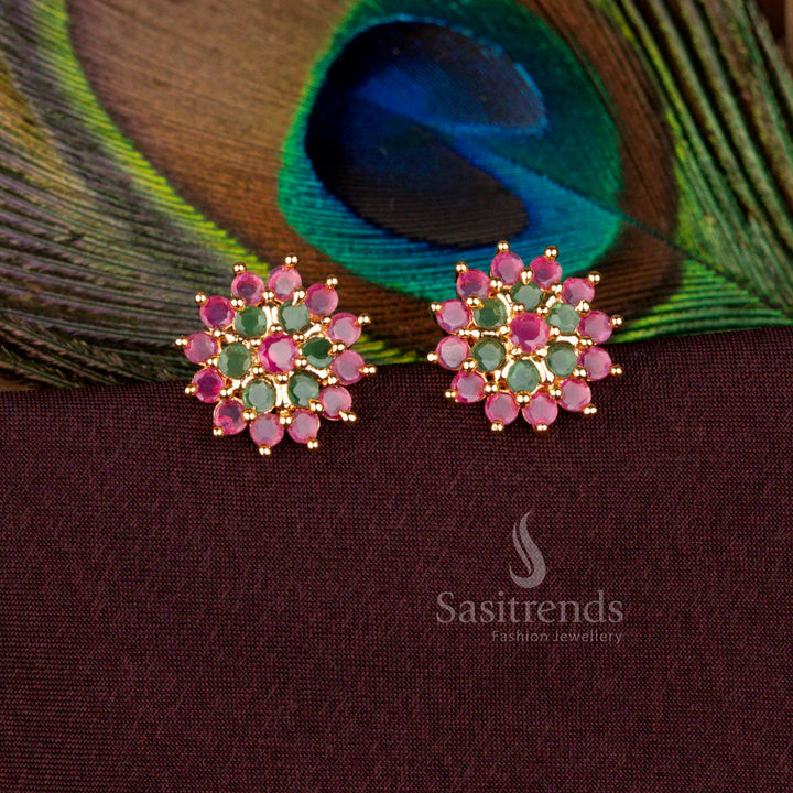 Regal Micro Gold Plated Floral Cluster Stud Earrings for Weddings with Guaranteed Shine