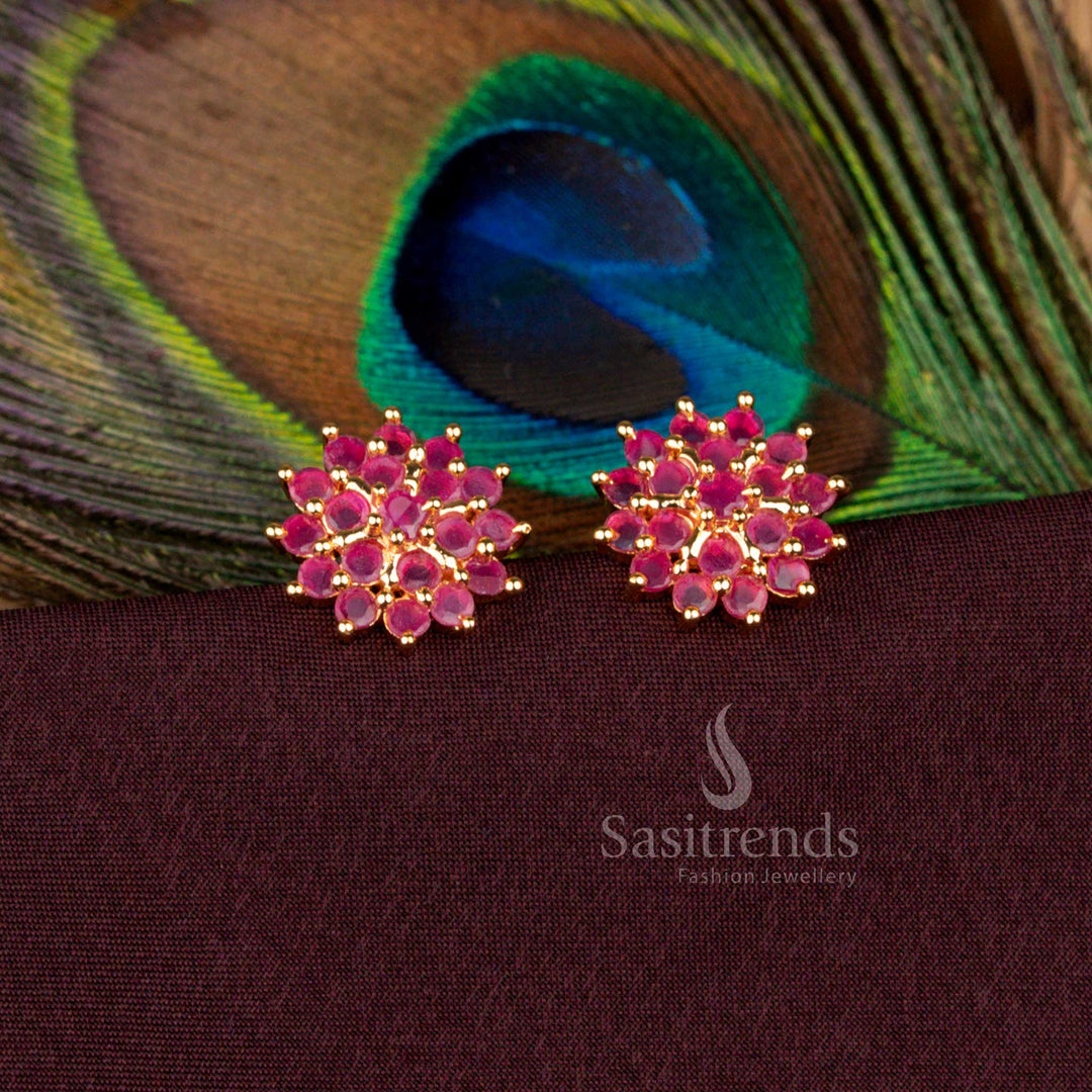 Exquisite Micro Gold Plated Floral Cluster Earrings with Real Gold Look – Sasitrends