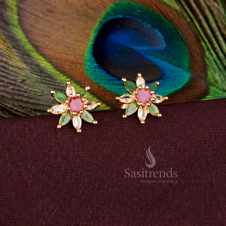 Elegant Micro Gold Plated Multicolor Floral Stud Earrings - Sasitrends