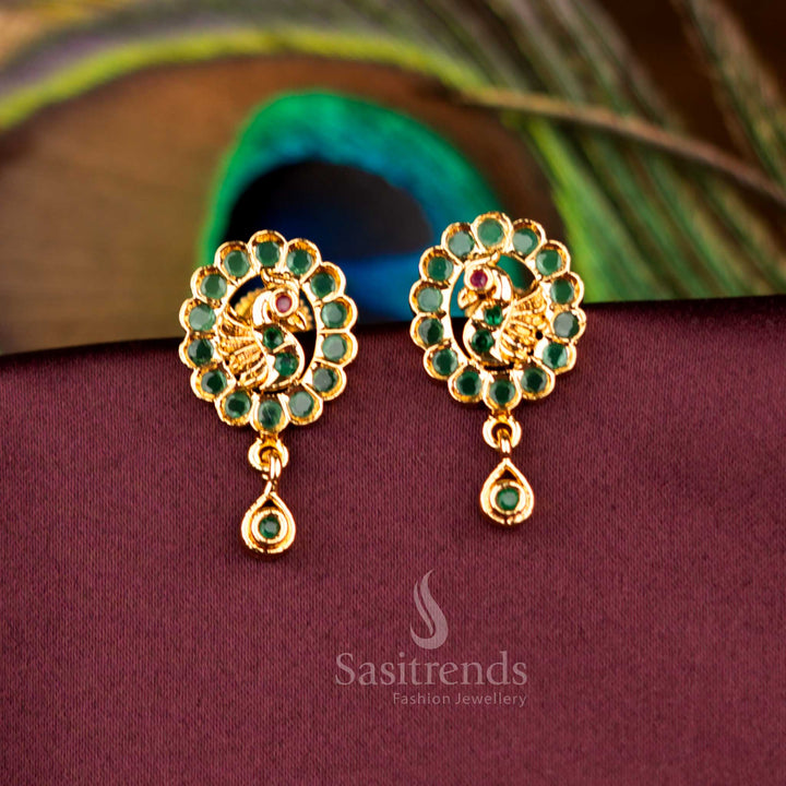Traditional Micro Gold Plated Peacock Green Stud Earrings - Sasitrends