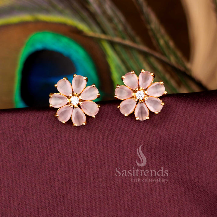 Guaranteed Micro Gold Plated Floral Stud Earrings with Teardrop Petals for Cultural Occasions