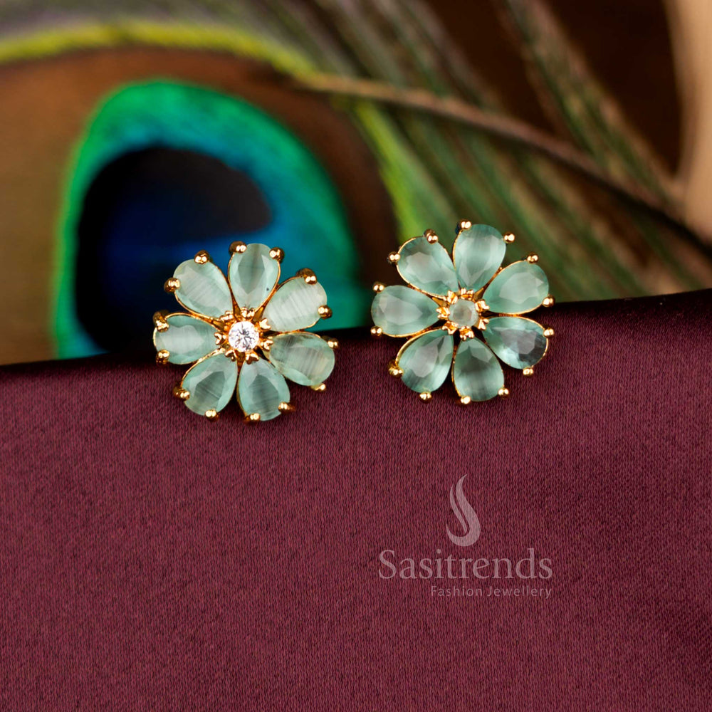 Eternal Floral Teardrop Stud Earrings Traditional Real Gold Look Micro Gold Plated 2664R Sasitrends