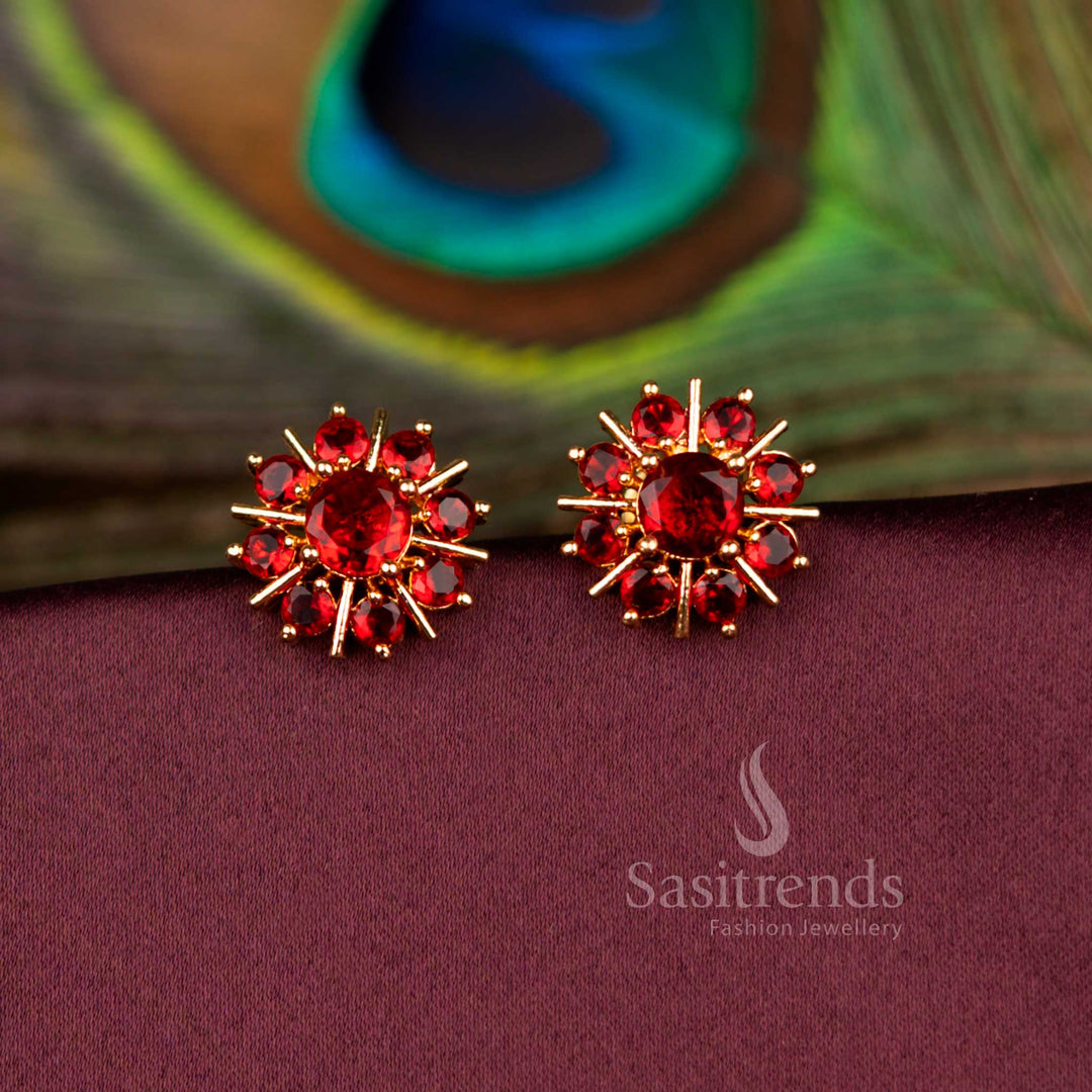 Splendid Sunburst Floral Round AD Stud Earrings Micro Gold Plated Guaranteed 2664U Sasitrends