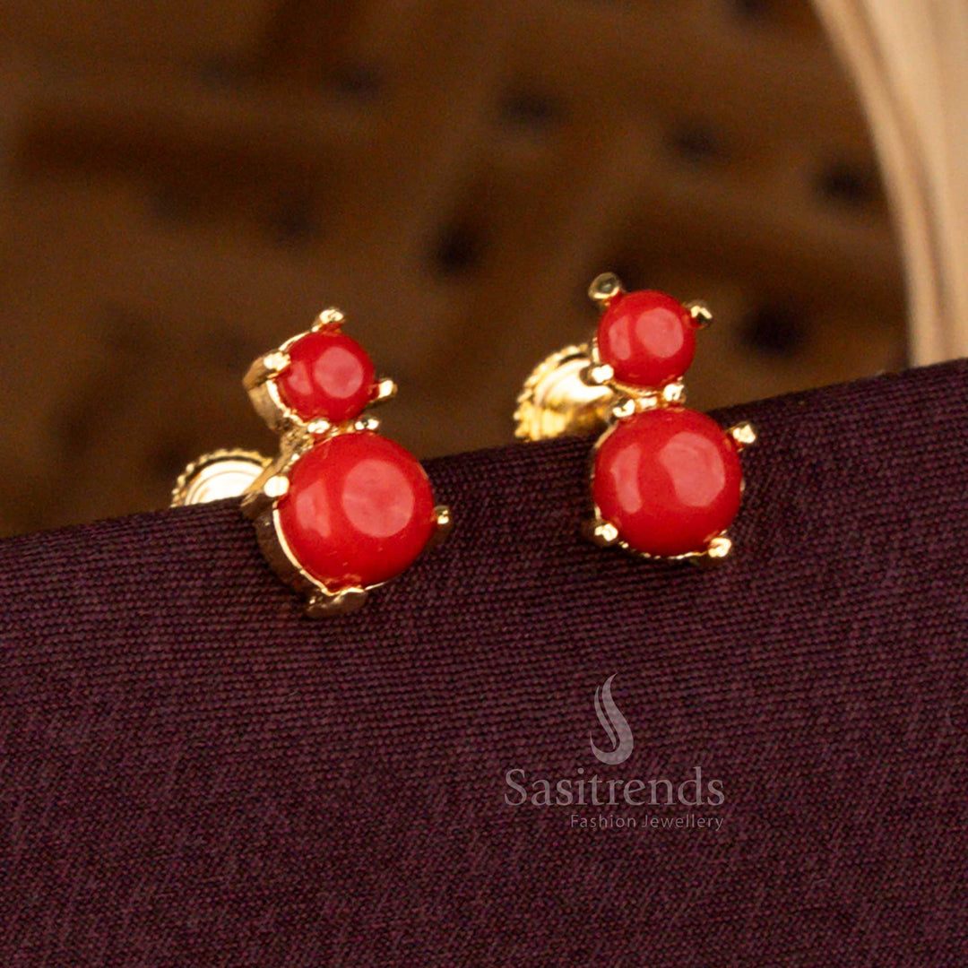 Micro Gold Plated Pearl Pavalam Dual Stone Stud Earrings by Sasitrends
