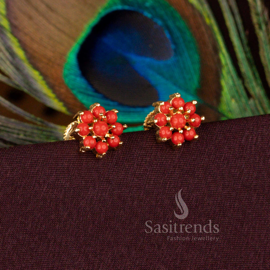 Micro Gold Plated Pavalam Flower Stud Earrings with Screw Back by Sasitrends