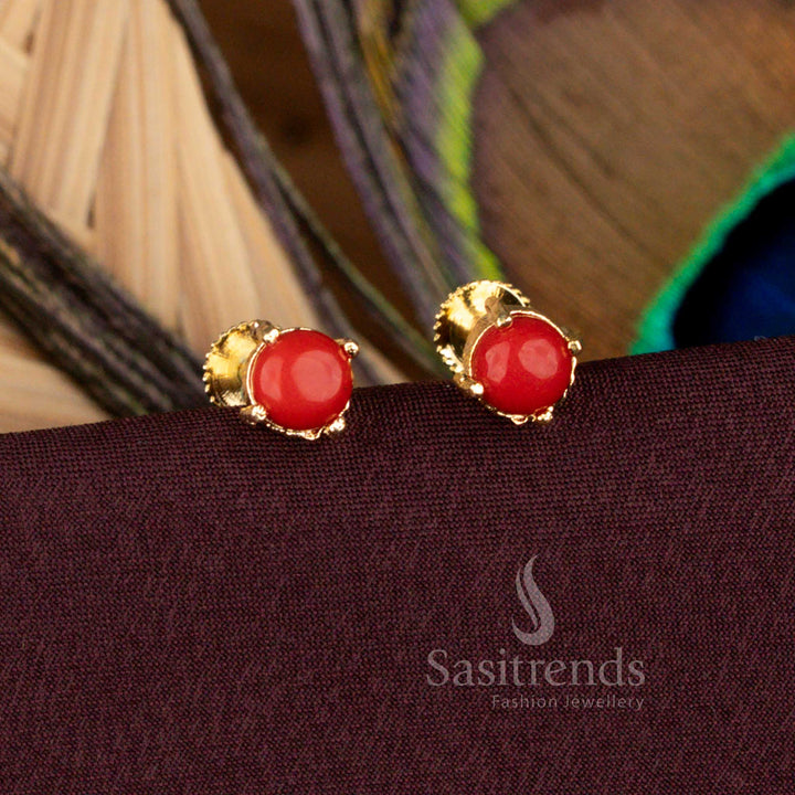 Traditional One Gram Micro Gold Plated Pearl Pavalam Classic Screw Type Stud Earrings