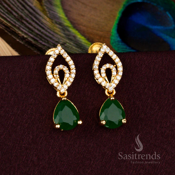 Exquisite Micro Gold Plated Screw Type Teardrop AD Stud Earrings With 24 Carat Gold Finish For Weddings