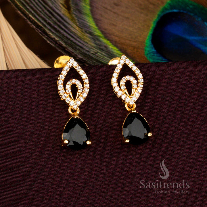 Exquisite micro gold plated screw type teardrop AD stud earrings with 24 carat pure gold shine crafted for wedding and festive wear - Sasitrends